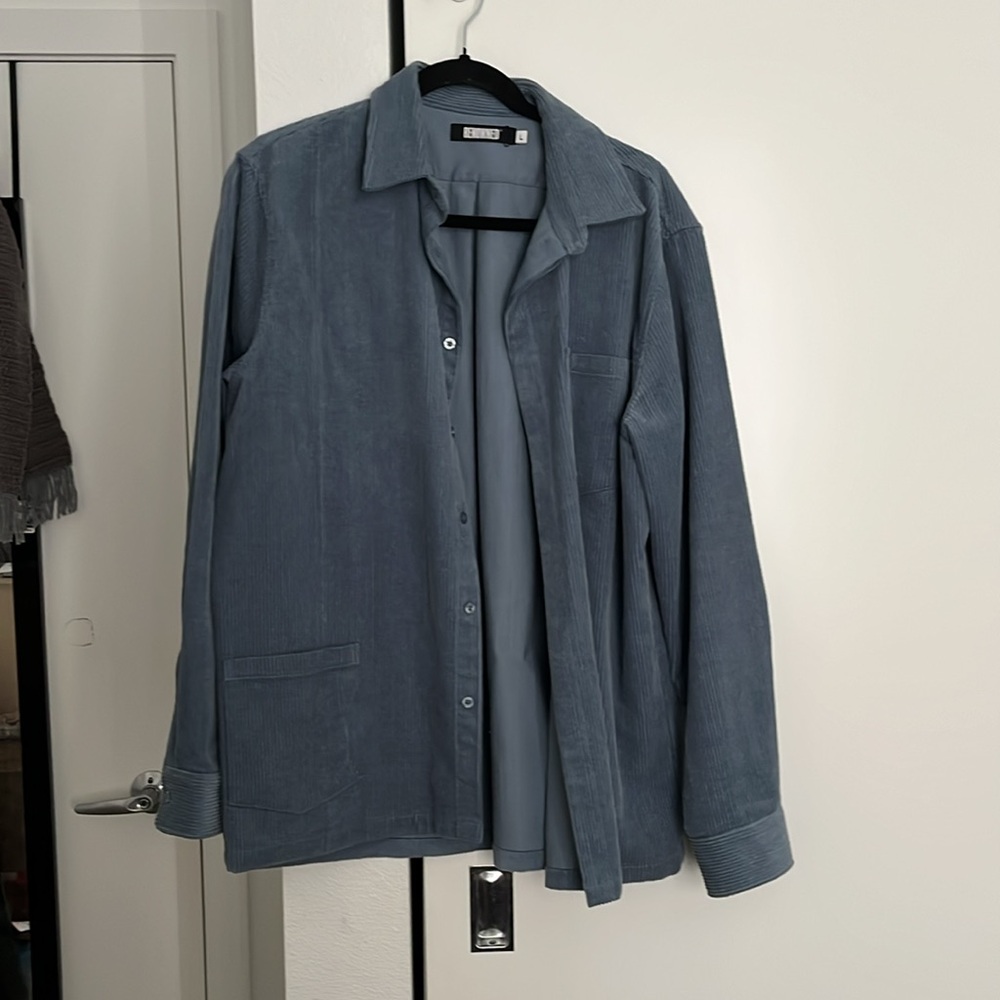 Blue Corduroy Button-Up Shirt